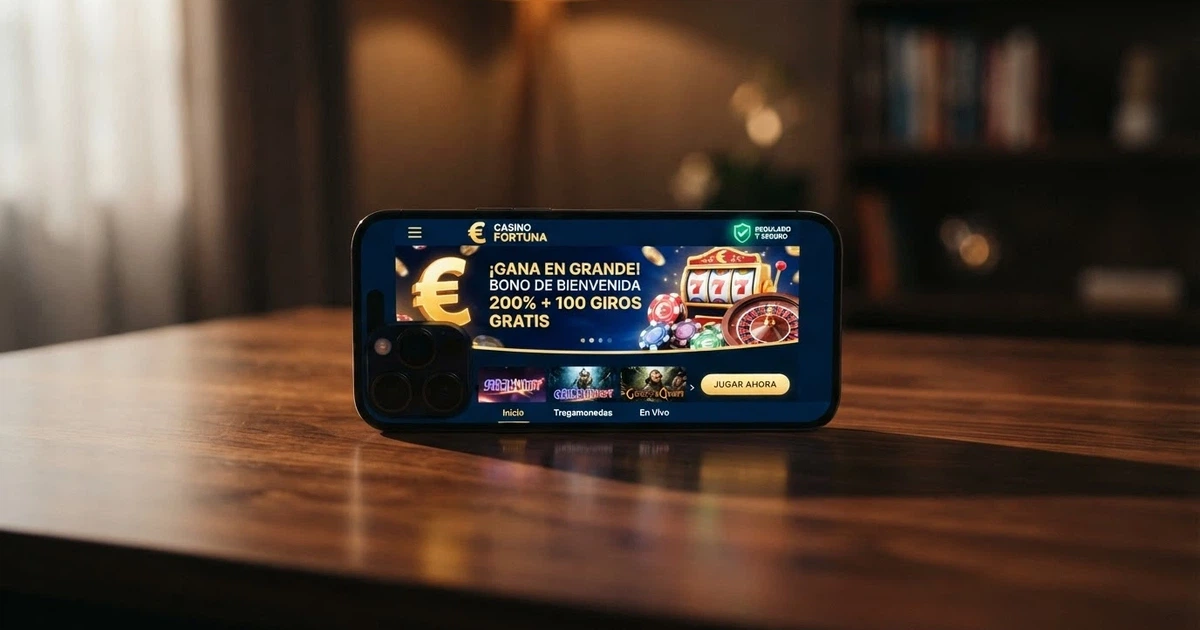 Pantalla de un casino online español con una oferta destacada de bono sin depósito de 5 euros y el sello de licencia DGOJ visible