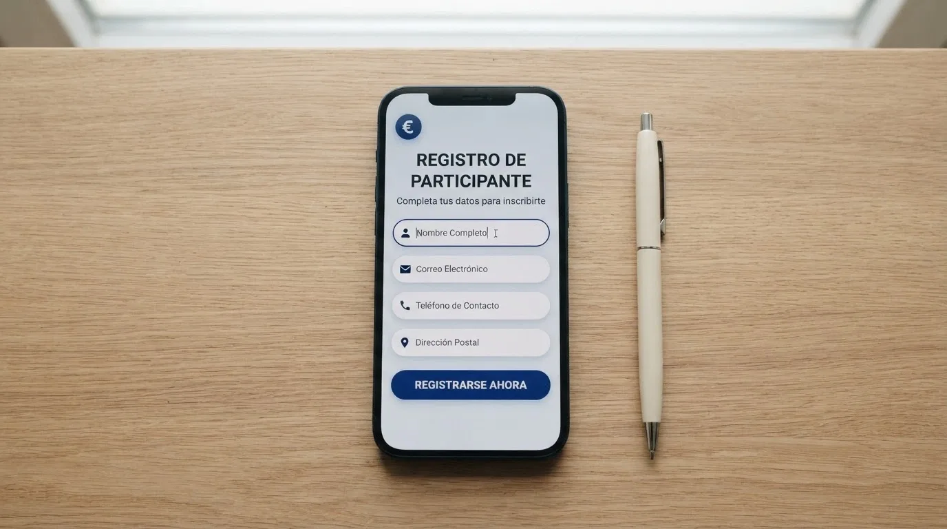 Teléfono móvil mostrando la pantalla de registro de una app de casino con la promoción de bono de bienvenida