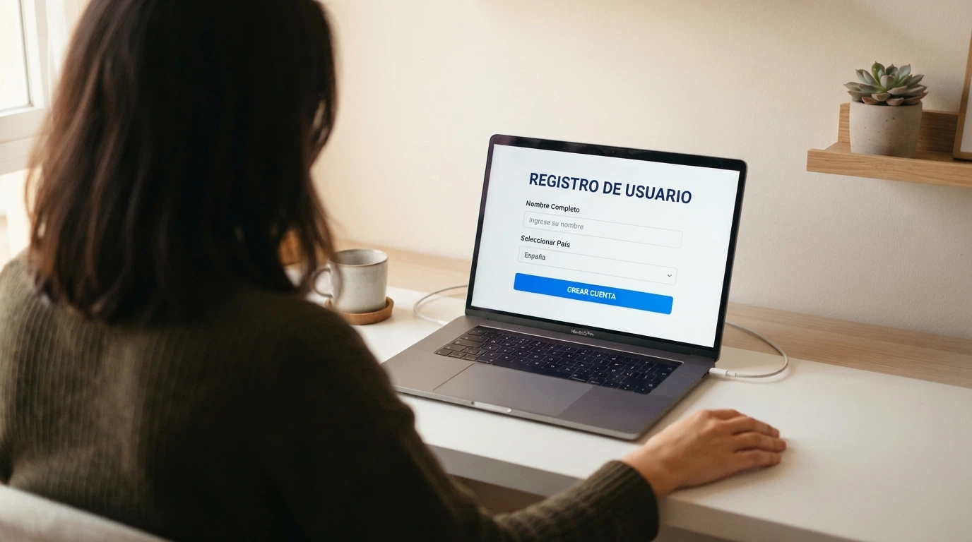 Pantalla de ordenador mostrando un formulario de registro de autoexclusión con el logo del RGIAJ y un botón de confirmación