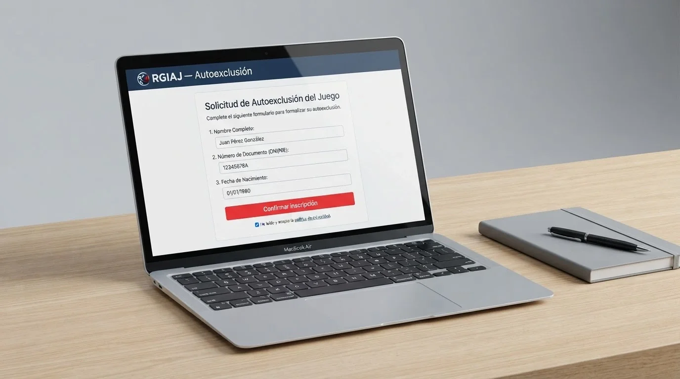 Pantalla del formulario de inscripción al RGIAJ en la sede electrónica de la DGOJ, con los campos de datos personales visibles