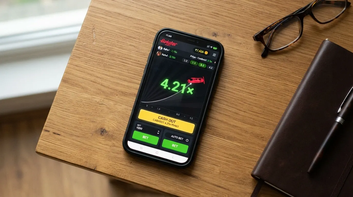 Aviator ejecutándose en la pantalla de un teléfono móvil con la interfaz táctil adaptada