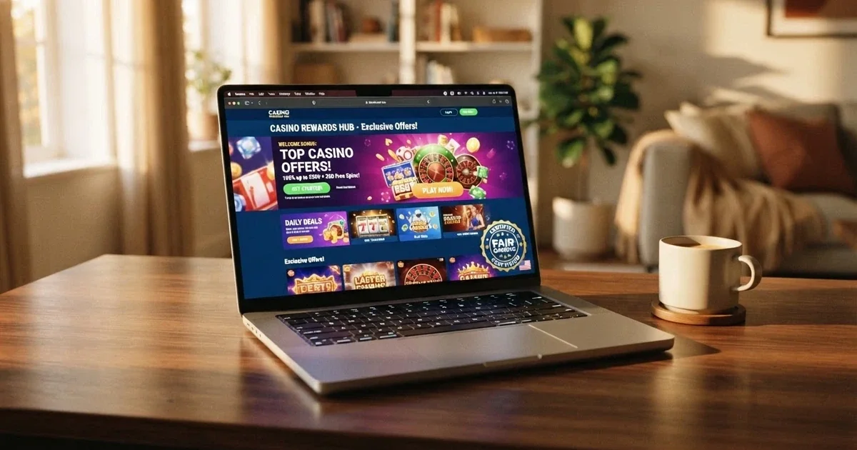 Pantalla de inicio de un casino online con el distintivo de licencia DGOJ en el pie de página y ofertas destacadas en la portada