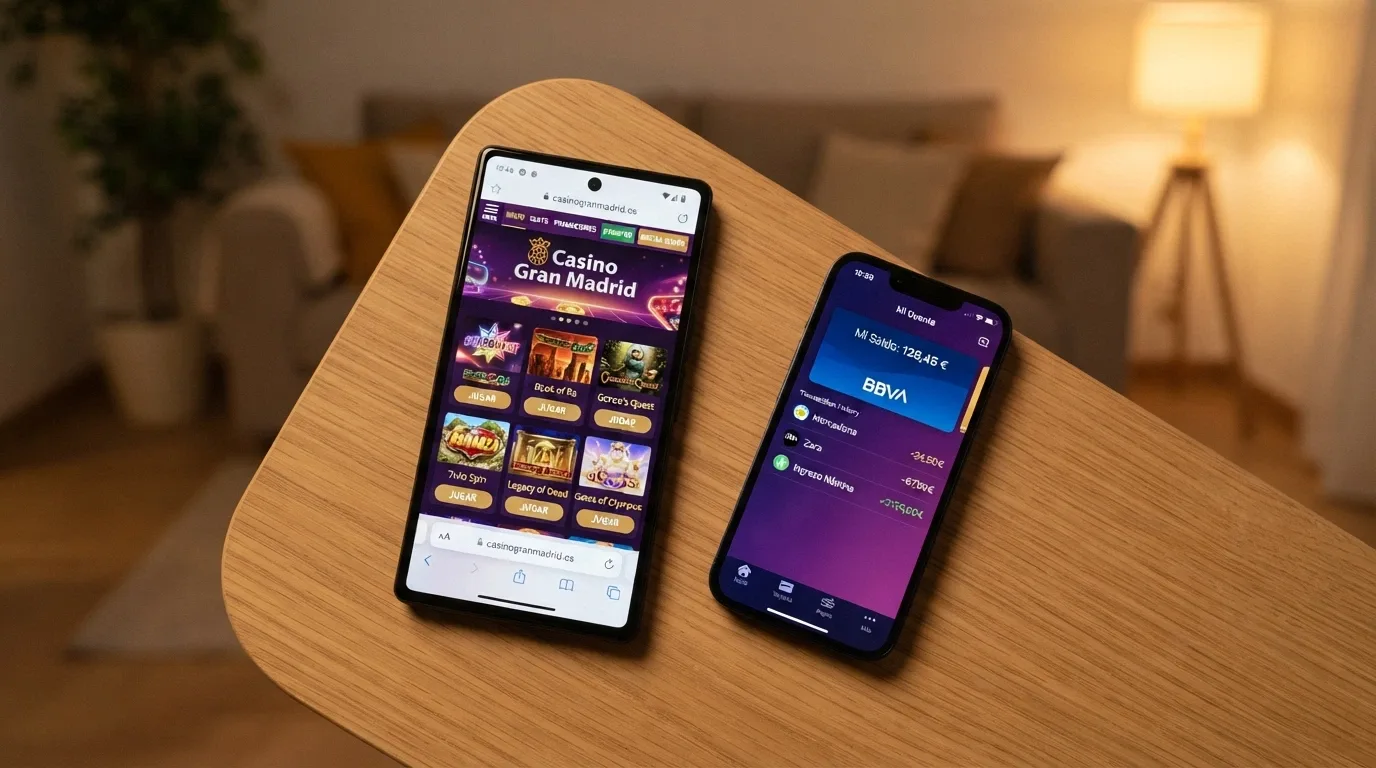 Teléfono mostrando un casino online con Solana abierto en el navegador junto a la app Phantom en segundo plano