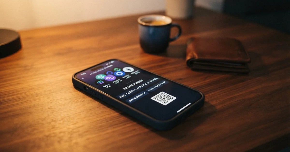 Cartera digital Phantom con tokens SOL en pantalla y una dirección de depósito de casino lista para escanear