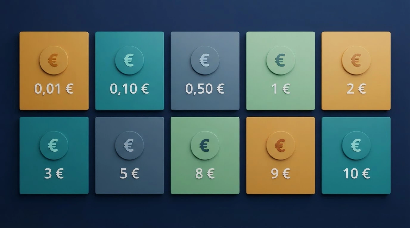 Una cuadrícula con los logotipos de diez casinos online ordenados, destacando el importe de depósito mínimo bajo cada uno
