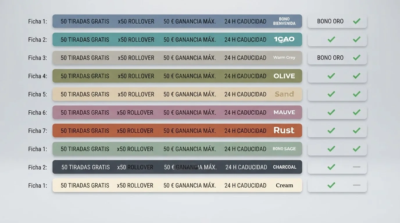 Tabla comparativa con los logotipos y las condiciones principales de los casinos DGOJ revisados