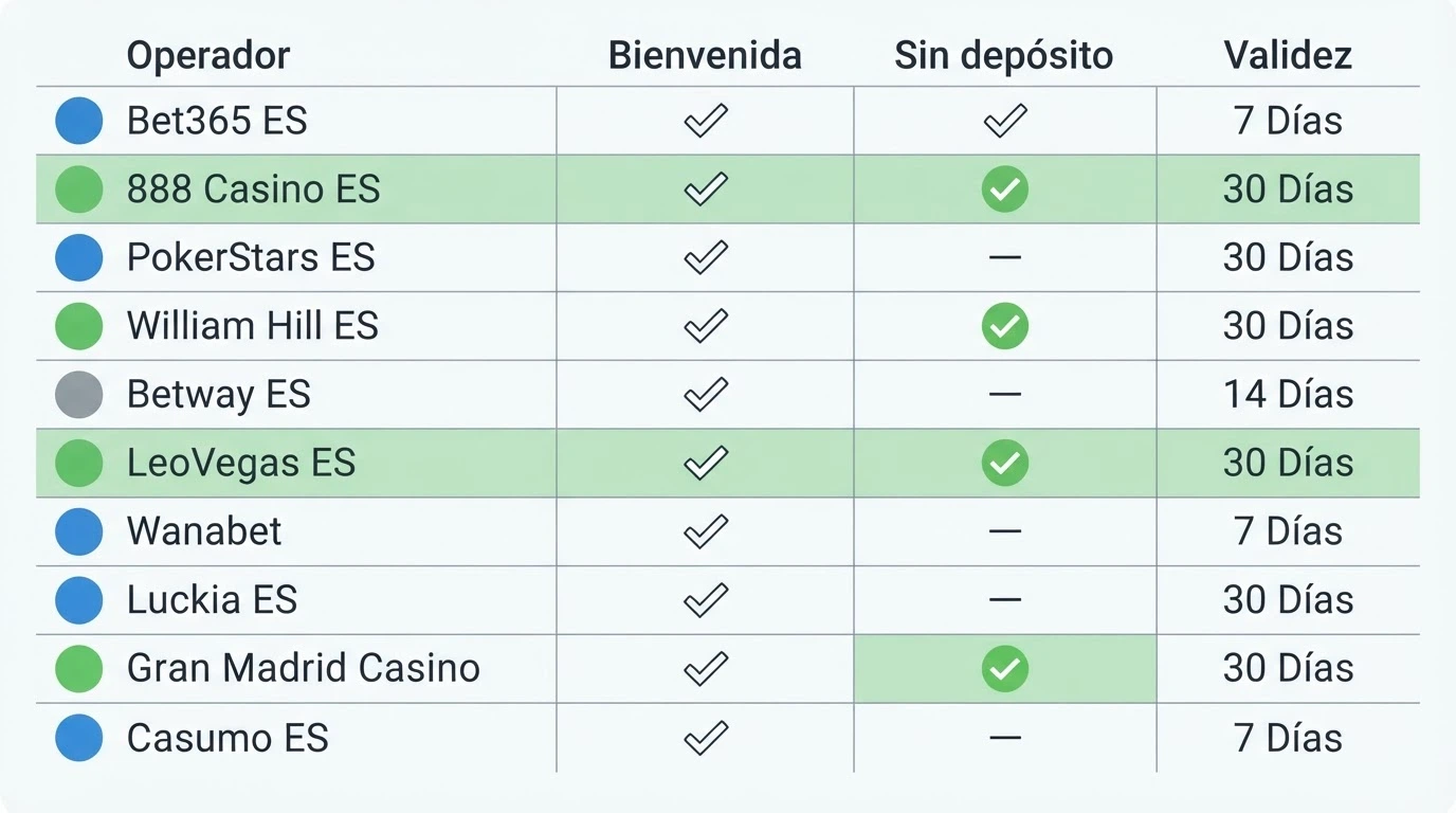 Tabla comparativa con logotipos de los 10 operadores revisados y sus condiciones principales