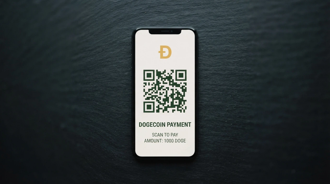 Pantalla de depósito en un casino cripto mostrando una dirección de wallet Dogecoin y un código QR para escanear