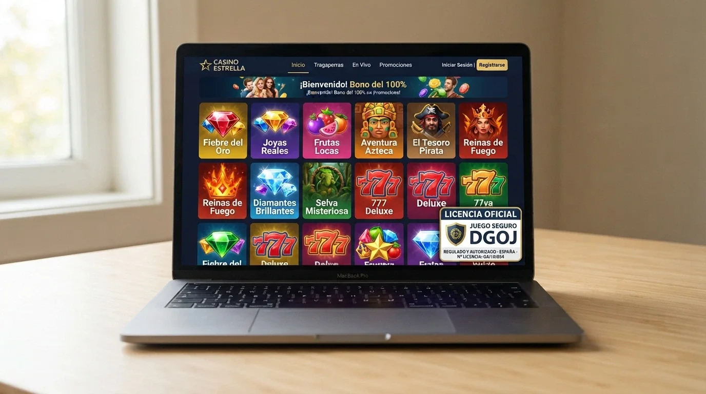 Pantalla de un casino online español con dominio .es mostrando la sección de tragaperras de Big Time Gaming junto al sello de licencia DGOJ