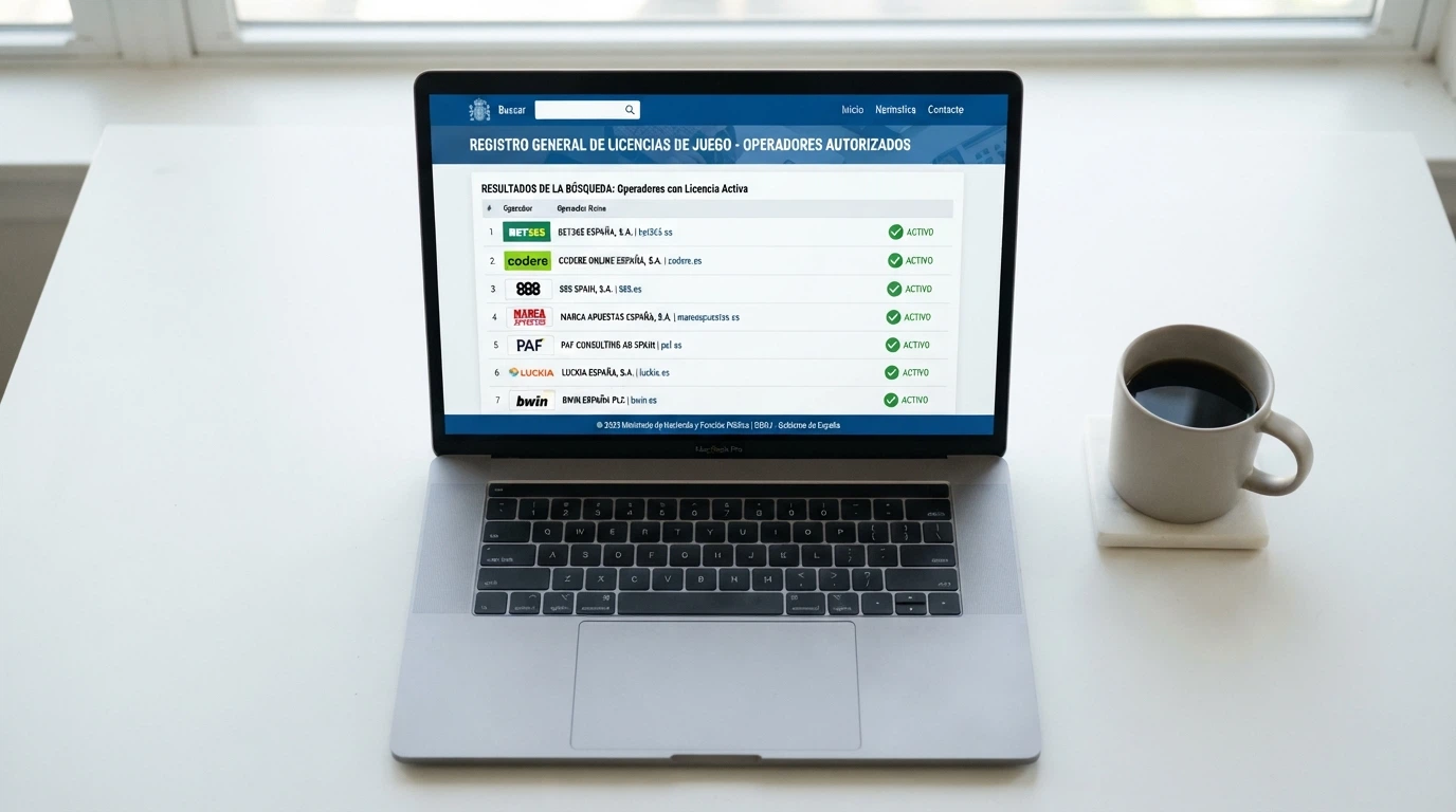 Pantalla del registro público de operadores de la DGOJ en ordenacionjuego.es con un resultado de búsqueda