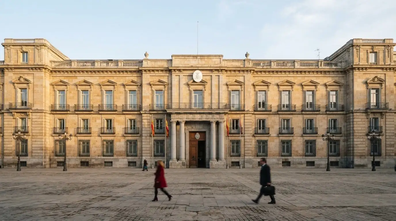 Logotipo oficial de la Dirección General de Ordenación del Juego sobre la fachada de un edificio institucional en Madrid