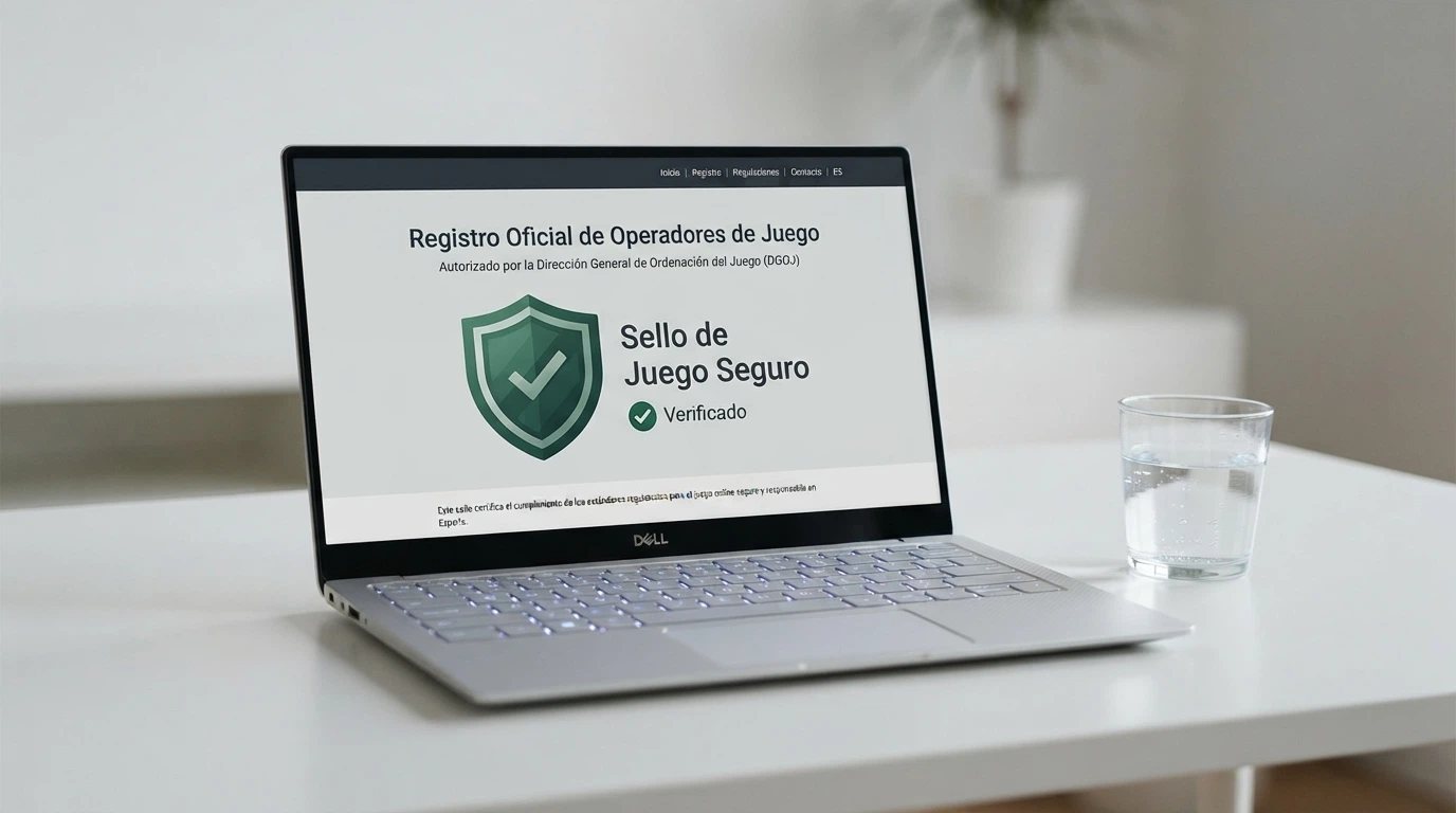Captura del registro oficial de la DGOJ en ordenacionjuego.es con el sello de juego seguro y el dominio .es de un operador