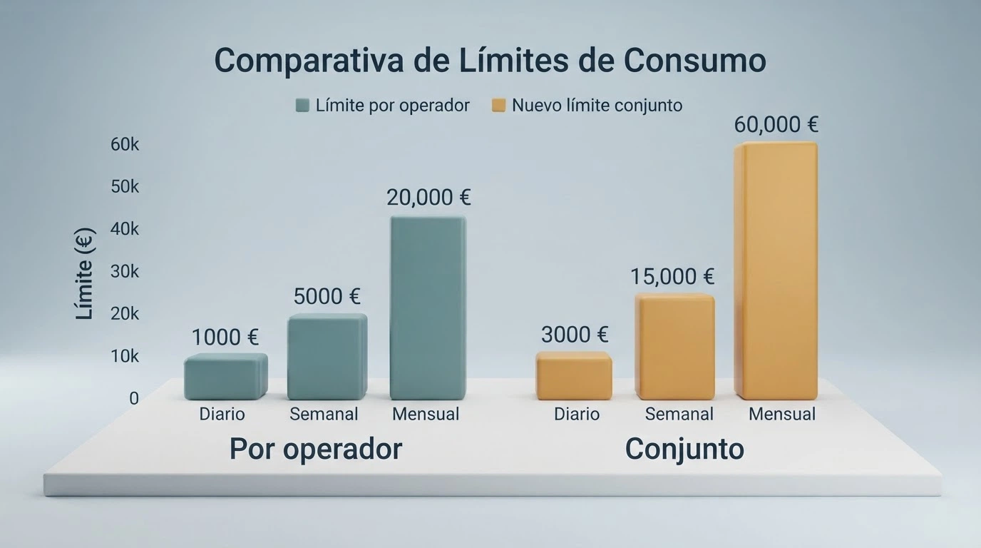 Gráfico comparativo con los límites de depósito diarios, semanales y mensuales vigentes y los nuevos límites conjuntos