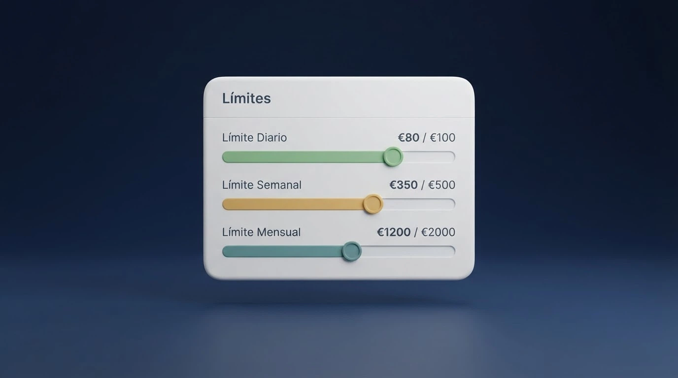 Panel de control de límites de depósito en un casino online español con los importes diario, semanal y mensual visibles