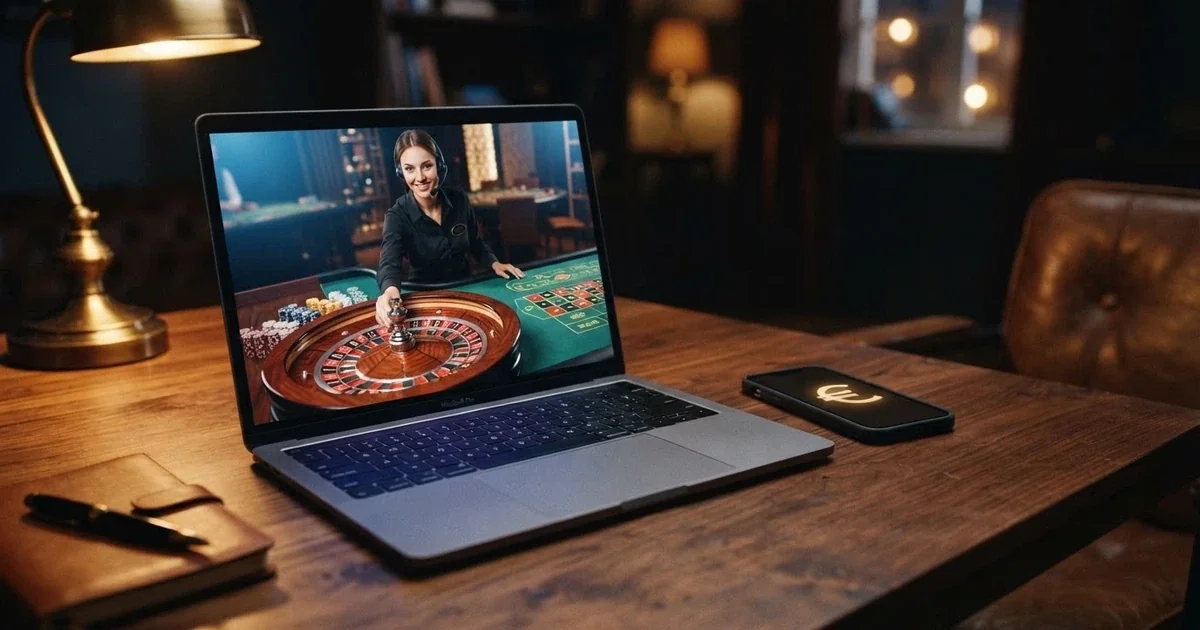 Interfaz de casino online español con ruleta en vivo de Evolution Gaming en pantalla