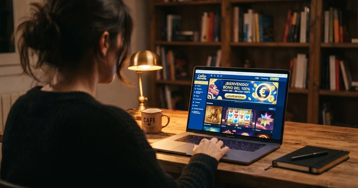 Interfaz de un casino online nuevo con el banner del bono sin depósito en primer plano