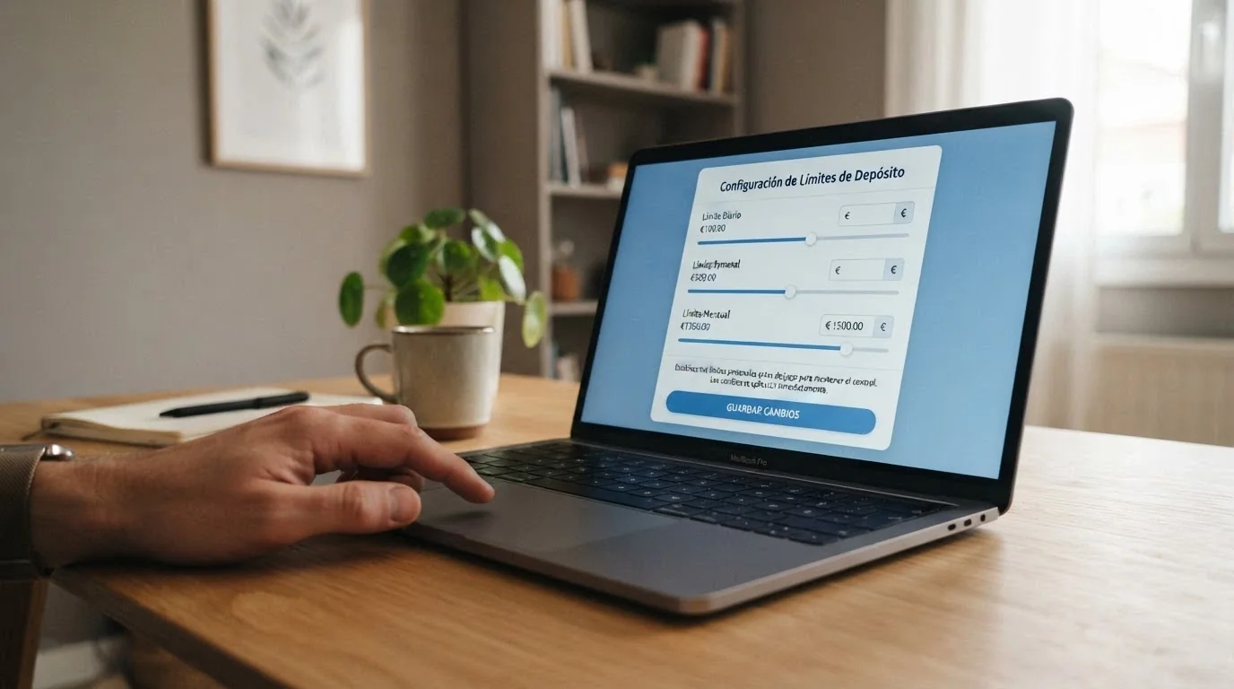 Panel de configuración de límites de depósito en un casino online español con los importes diario, semanal y mensual visibles