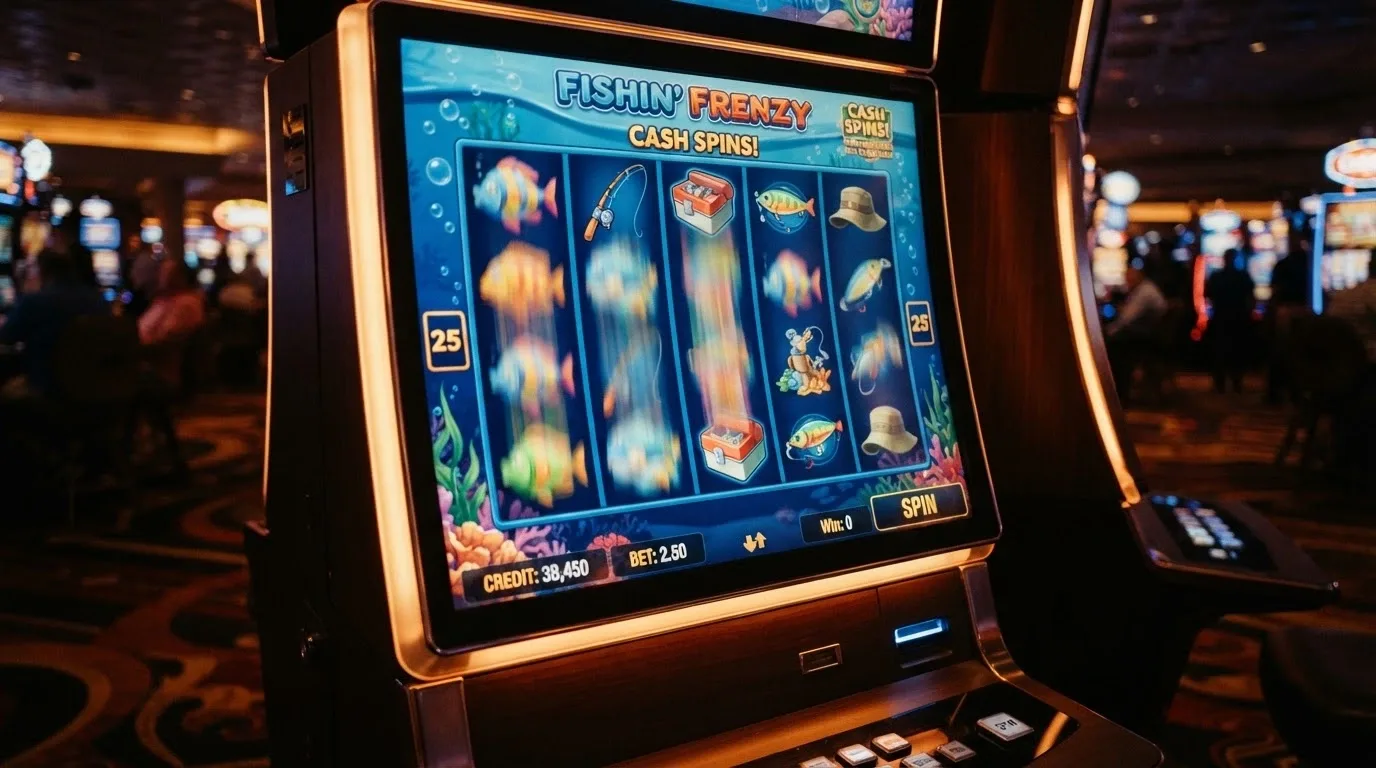 Pantalla del slot Big Bass Splash con los tambores girando y los símbolos de pesca visibles